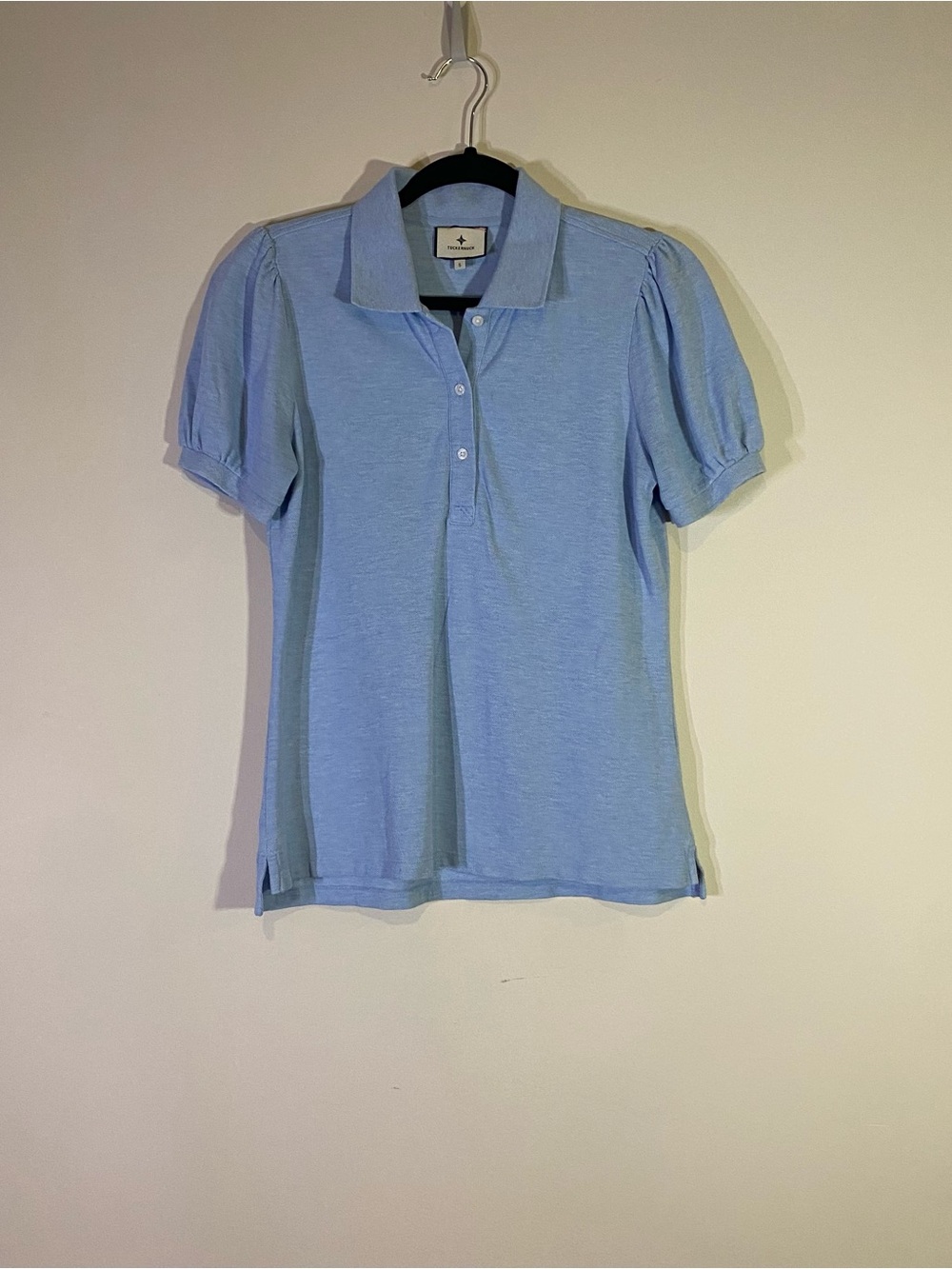 Tuckernuck Light Blue Puff Sleeve Polo Shirt Women’s Size S